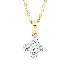 Collier Blume aus 750 Gold Gelbgold 4 Brillanten 0,33ct TW-SI L:45,7cm