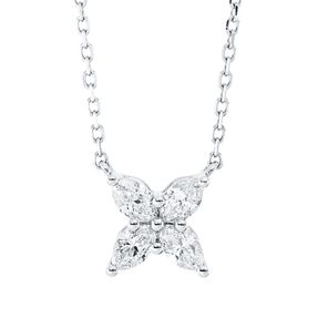 Collier aus 750 Weißgold 4 Diamanten Navette-Schliff 0,31ct TW-VSI L:45cm