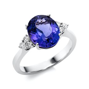 Ring aus 750 Weißgold Tansanit 3,54ct blau 6 Brillanten 0,18ct TW-SI B:11,1mm