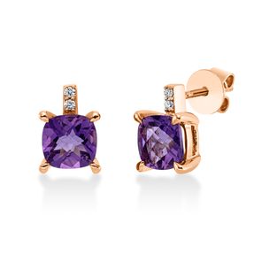 Ohrstecker 750 Rotgold 2 Amethyste 1,82ct lila 4 Brillanten 0,03ct TW-SI 9,5x7mm