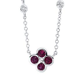 Collier 585 Weißgold 4 Rubine 0,29ct rot 2 Brillanten 0,04ct TW-VSI/SI L:45,7cm