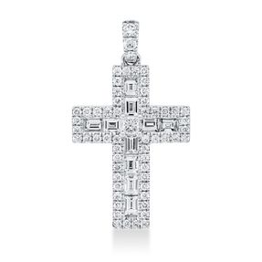 Anhänger Kreuz aus 750 Gold Weißgold 68 Diamanten 1,6ct 32,5x18,2mm mit Öse