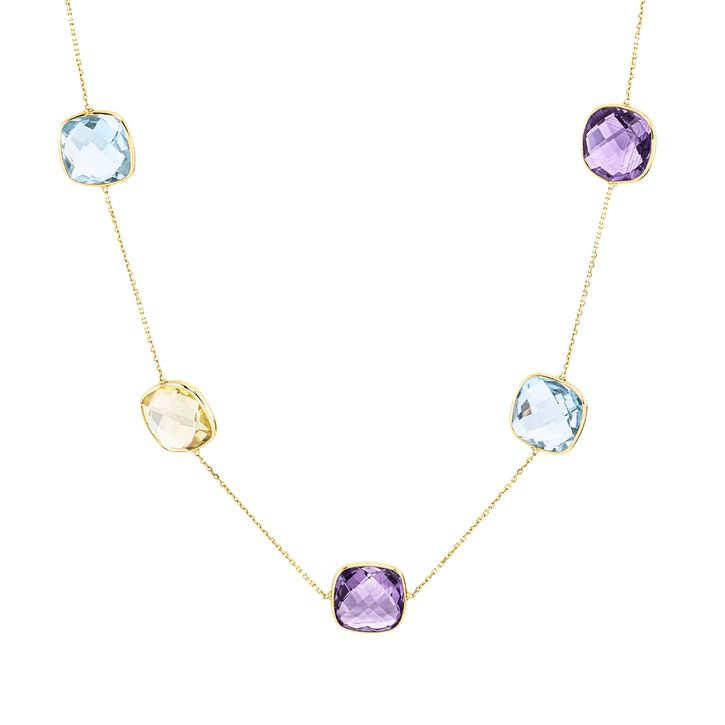 Collier aus 750 Gelbgold 9 Amethyste