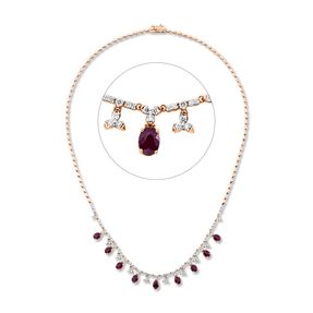 Collier aus 750 Rotgold 9 Rubine 3,7ct rot 117 Brillanten 0,86ct TW-SI L:45,7cm