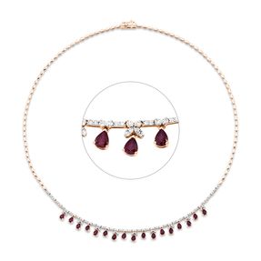 Collier aus 750 Rotgold 17 Rubine rot 126 Brillanten 0,79ct TW-SI L:45,7cm