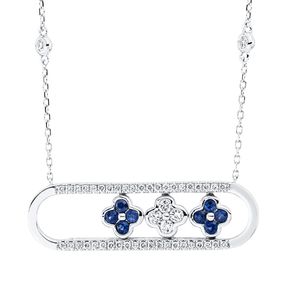 Collier aus 750 Weißgold 8 Saphire 0,21ct blau 50 Brillanten 0,31ct TW-SI L:45,7cm