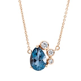 Collier aus 750 Rotgold Topas 1,5ct London Blue 3 Brillanten 0,12ct TW-PI L:45,7cm