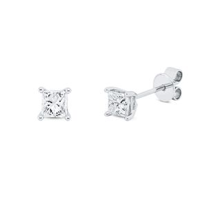 Solitaire Ohrstecker aus 750 Weißgold 2 Diamanten Prinzess-Schliff 0,6ct F-VSI