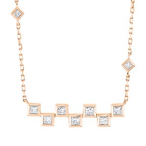 Collier aus 750 Rotgold 9 Diamanten Prinzess-Schliff 0,37ct F-VSI L:43,2cm