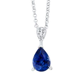 Collier aus 750 Weißgold Saphir 0,88ct blau 2 Brillanten 0,06ct F-VSI L:40,6cm