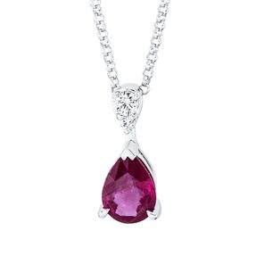 Collier aus 750 Weißgold Rubin 0,7ct rot 2 Brillanten 0,06ct F-VSI L:40,6cm