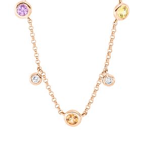 Collier 750 Rotgold 5 Saphire 0,5ct mehrfarbig 8 Brillanten 0,2ct F-VSI L:40,6cm