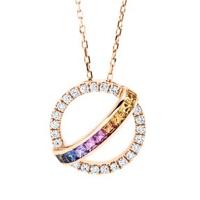 Collier 750 Rotgold 9 Saphire 0,49ct mehrfarbig 23 Brillanten 0,27ct F-VSI L:45,7cm