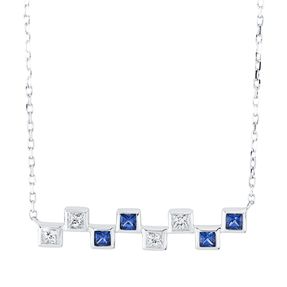 Collier aus 750 Weißgold 4 Saphire 0,32ct blau mit Diamanten L:40,6cm