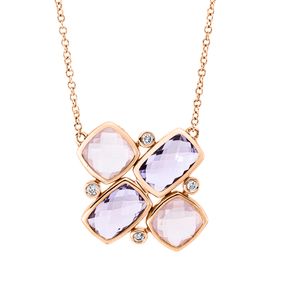 Collier aus 750 Rotgold 4 Quarze 4,3ct rosa 4 Brillanten 0,05ct TW-SI L:43,2cm