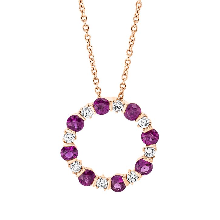 Collier aus 750 Rotgold 8 Rubine 8 Brillanten 0.26ct