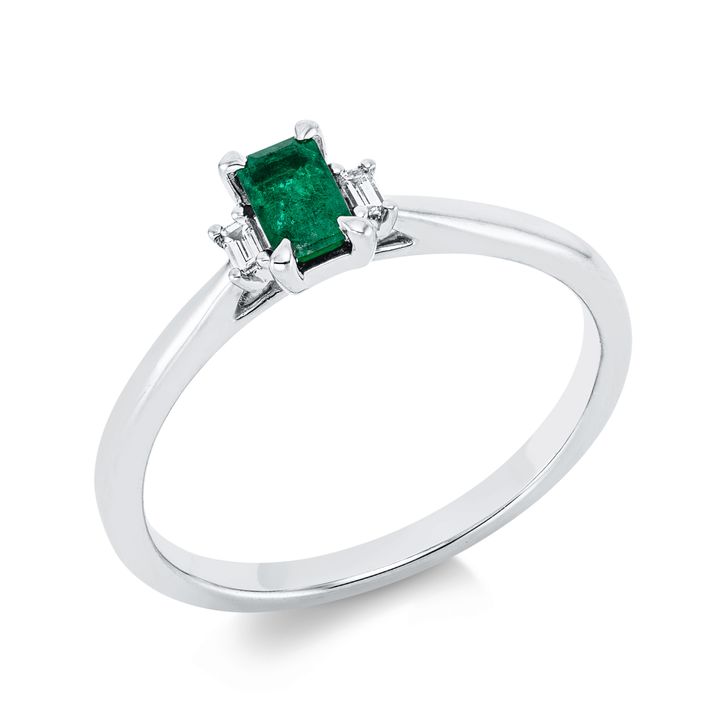 Ring aus 750 Weißgold Smaragd 2 Diamanten 0.05ct