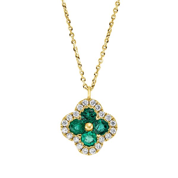 Collier aus 750 Gelbgold 4 Smaragde 20 Brillanten 0.14ct