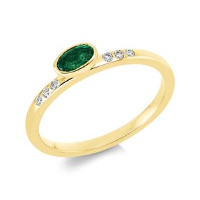 Ring aus 750 Gelbgold Smaragd 0,31ct grün 6 Brillanten 0,06ct TW-SI B:3,9mm