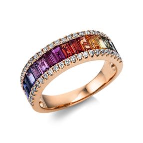 Ring 750 Rotgold 16 Saphire 2,02ct mehrfarbig 46 Brillanten 0,34ct TW-SI B:6,8mm