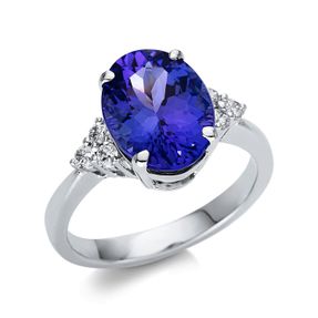 Ring aus 750 Weißgold Tansanit 4,11ct blau 6 Brillanten 0,21ct TW-SI B:11,9mm