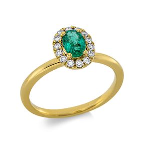 Ring aus 750 Gelbgold Smaragd 0,49ct grün 14 Brillanten 0,19ct TW-SI B:7,9mm