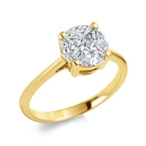 Ring aus 750 Gelbgold 5 Diamanten 0,52ct TW-VSI/SI B:7,4mm Fassung rhodiniert