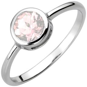 Ring aus 925 Silber rhodiniert mit Rosenquarz Ø7,3mm Zarge Fassung Fingerring