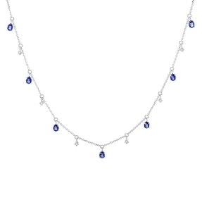 Collier aus 750 Weißgold 7 Saphire 1,57ct blau 6 Brillanten 0,16ct W-PI L:43,2cm Collier aus 750 Weißgold 7 Saphire 1,57ct blau 6 Brillanten 0,16ct W-PI L:43,2cm