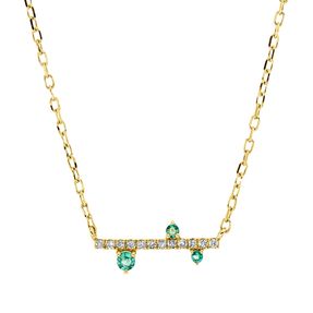 Collier aus 750 Gelbgold 3 Smaragde 0,05ct grün 12 Diamanten 0,05ct W-SI L:45,7cm