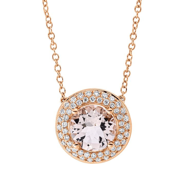 Collier aus 750 Rotgold Morganit 52 Brillanten 0.2ct