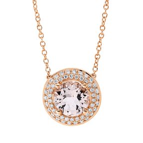 Collier aus 750 Rotgold Morganit 1,4ct rosa 52 Brillanten 0,2ct TW-SI L:43,2cm