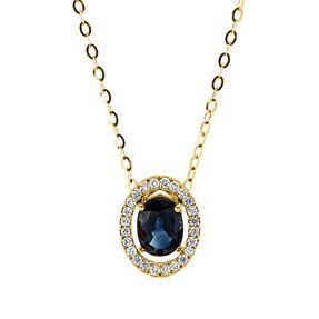 Collier aus 750 Gelbgold Saphir 0,87ct blau 24 Brillanten 0,12ct W-SI L:45cm