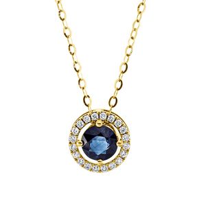 Collier aus 750 Gelbgold Saphir 0,59ct blau 20 Brillanten 0,1ct W-SI L:45cm