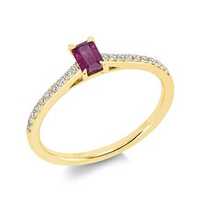 Ring aus 750 Gelbgold Rubin 0,32ct rot 20 Brillanten 0,14ct TW-SI B:5,3mm