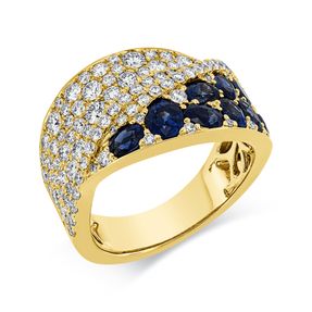 Ring 750 Gelbgold 10 Saphire 2,33ct blau 92 Brillanten 1,32ct TW-VSI/SI B:12,6mm