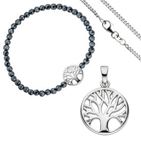 Schmuck-Set Baum Lebensbaum aus 925 Silber Armband Anhänger Kette 38cm