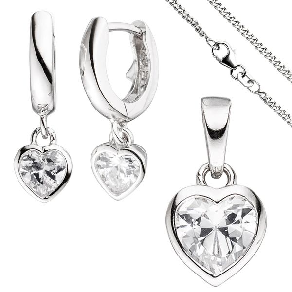 Schmuck-Set Herz 925 Silber mit Zirkonia 42cm