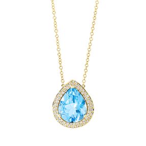 Collier aus 750 Gelbgold Topas 3,7ct blau 67 Brillanten 0,24ct TW-SI L:43,2cm