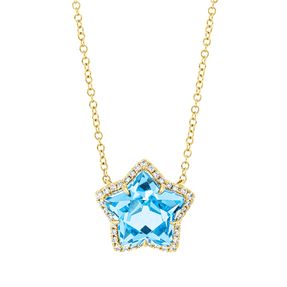 Collier Stern aus 750 Gelbgold Topas 4,7ct blau 35 Brillanten 0,16ct TW-SI L:43,2cm