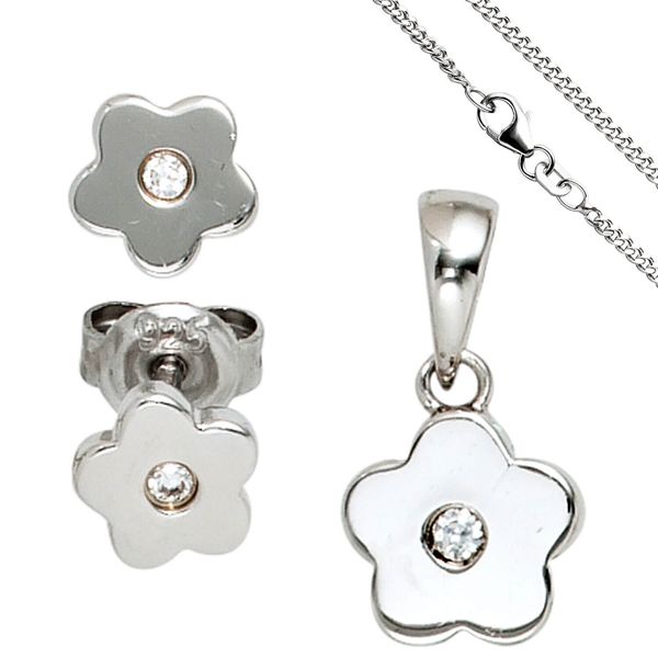 Schmuck-Set Blume 925 Silber mit Zirkonia 42cm