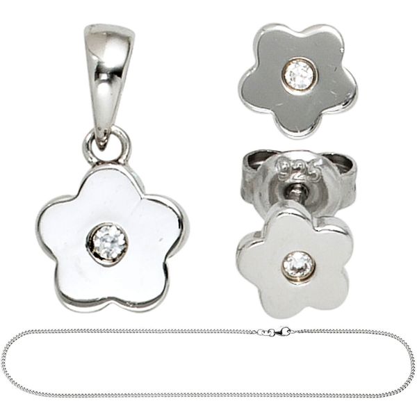 Schmuck-Set Blume 925 Silber mit Zirkonia 42cm