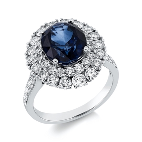 Ring aus 750 Weißgold Saphir 4,57ct blau 44 Diamanten 1,71ct TW-SI B:17,5mm