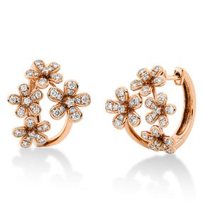 Creolen Blumen aus 750 Gold Rotgold 88 Brillanten 0,45ct TW-SI 15,9x13,6mm