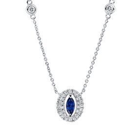 Collier aus 750 Weißgold Saphir 0,16ct blau 34 Diamanten 0,17ct TW-SI L:42,5cm