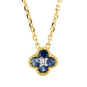 Collier aus 750 Gelbgold 4 Saphire 0,13ct blau Brillant 0,01ct TW-SI L:45cm