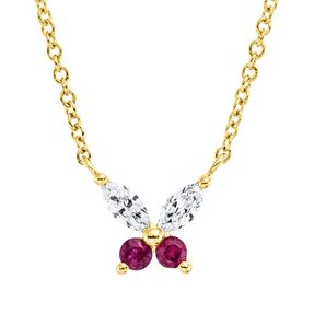 Collier 750 Gelbgold 2 Rubine 0,06ct rot 2 Diamanten Navette-Schliff 0,1ct TW-SI