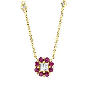 Collier aus 750 Gelbgold 8 Rubine 0,31ct rot 4 Diamanten 0,12ct TW-SI L:42,5cm