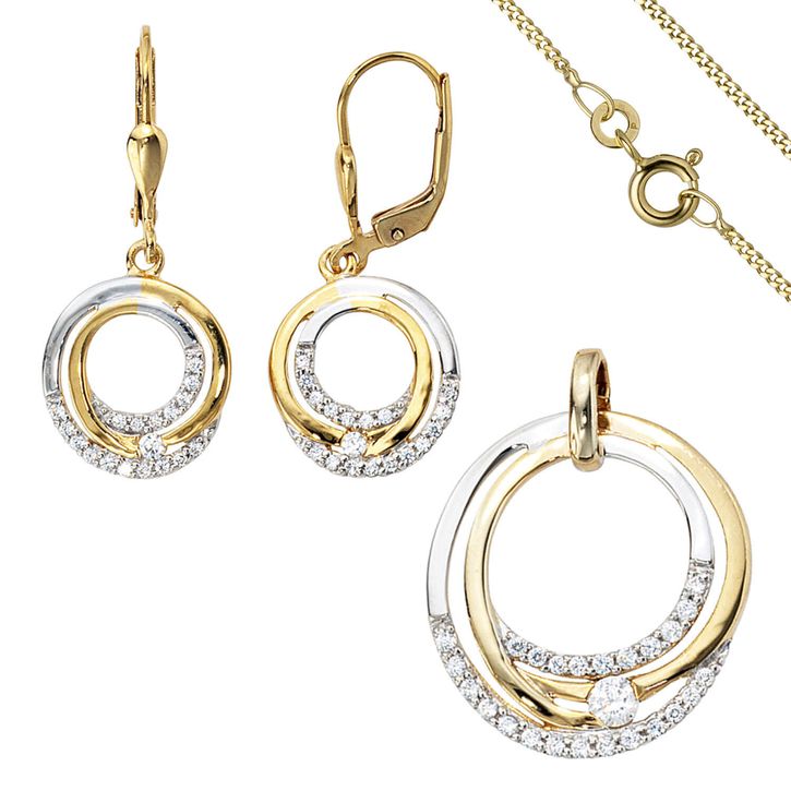 Schmuck-Set 333 Gelbgold bicolor Zirkonia 42cm