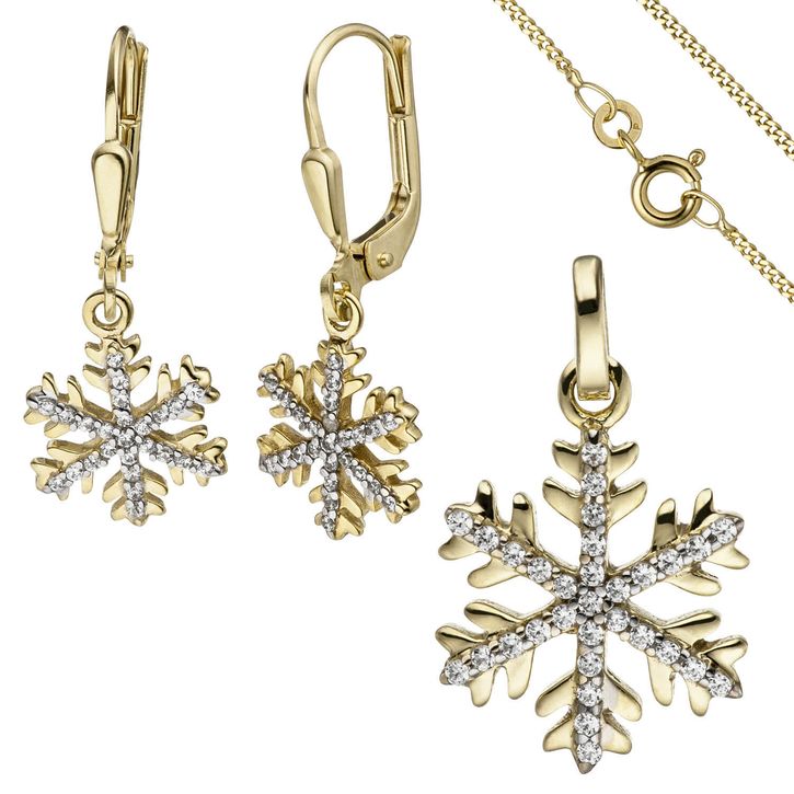 Schmuck-Set Schneeflocke 333 Gelbgold Zirkonia 42cm